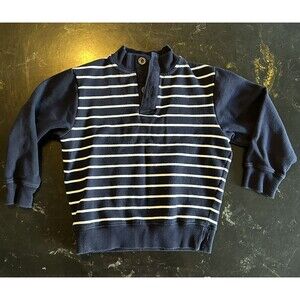 Gymboree small 4/5 White and Navy Blue Striped 1/4 Button Neck Sweatshirt Great